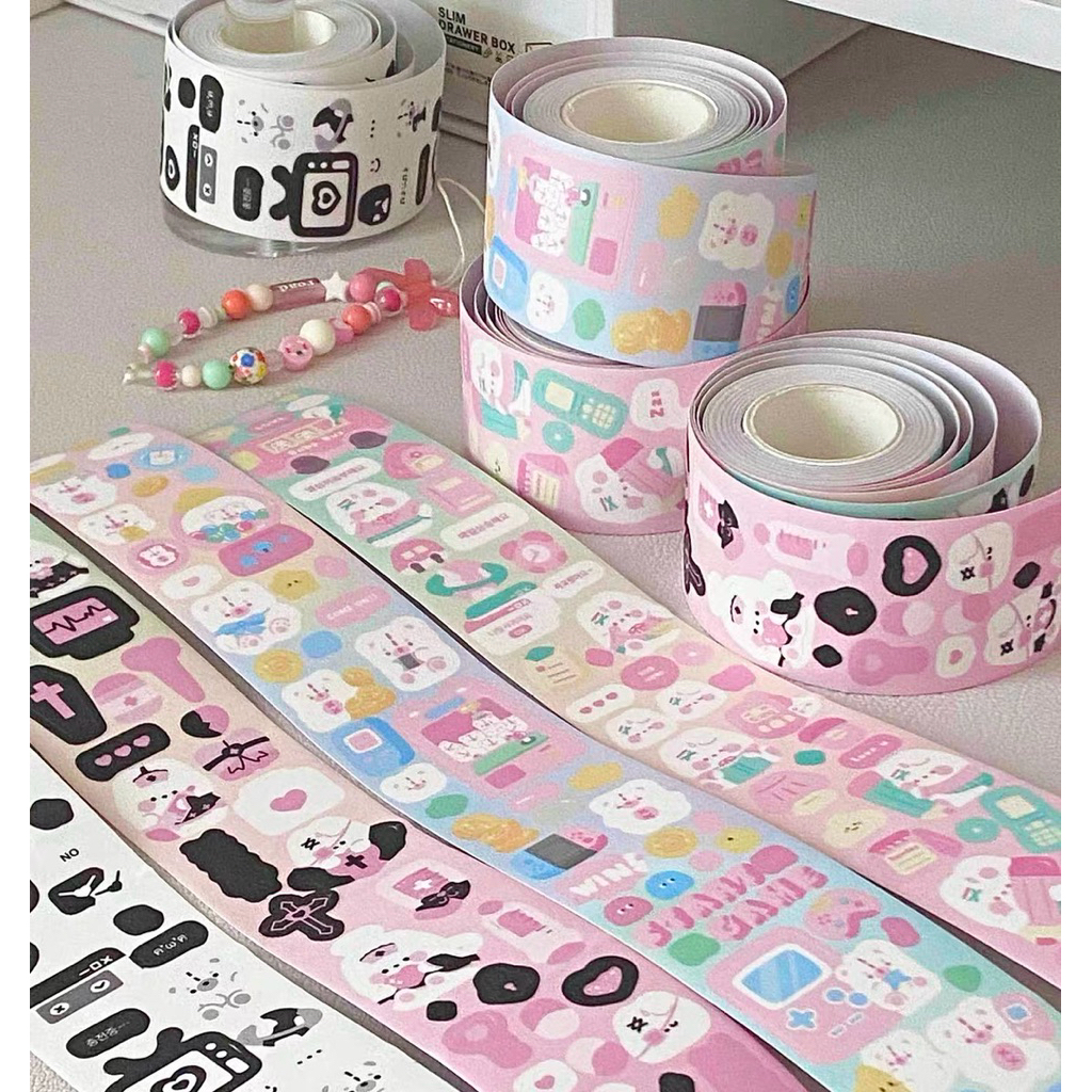 sticker roll ecer (35cm) | sft tissue girls high school pink bear dekorasi journal readystock