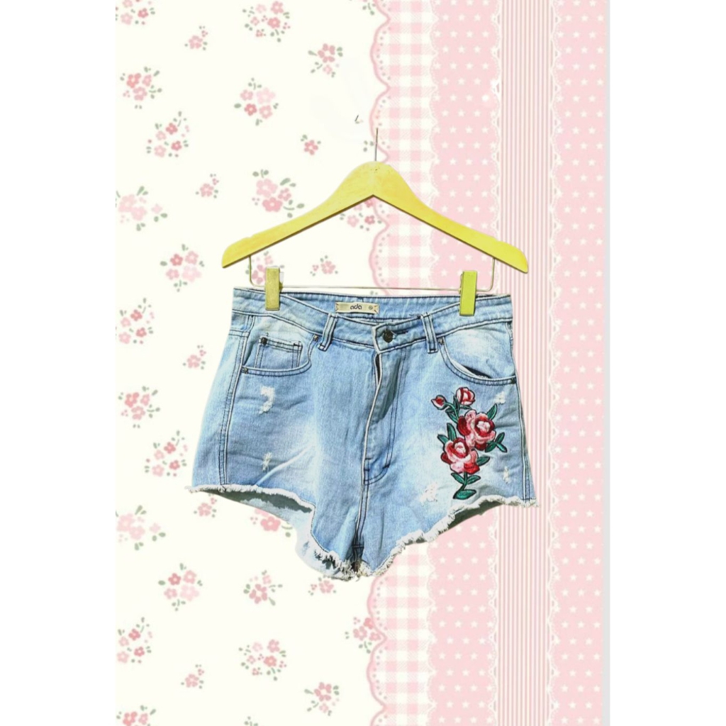 Ada Woman Y2k Hotpants Jeans Flower Patch Kawai Streetwear Style 2000's