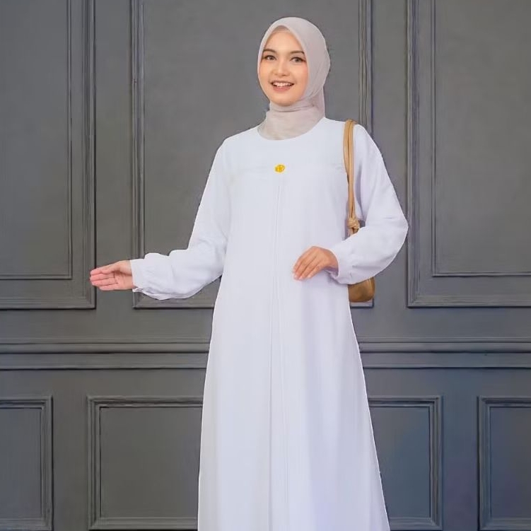 Gamis Polos Putih Bersih Elfiraza | Ceruty Babydoll Premium | Elegan Mewah