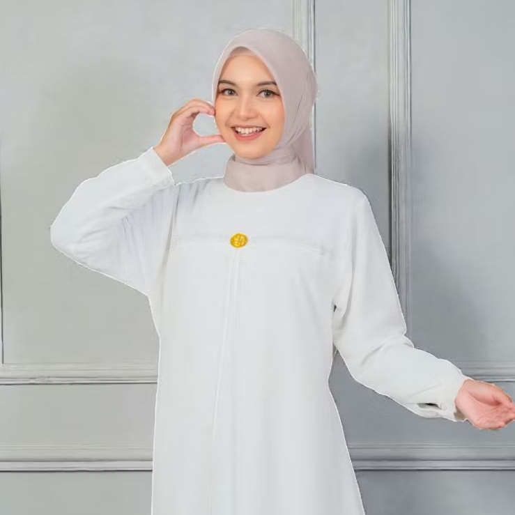 Gamis Polos Putih Tulang Elfiraza | Ceruty Babydoll Premium | Elegan Mewah