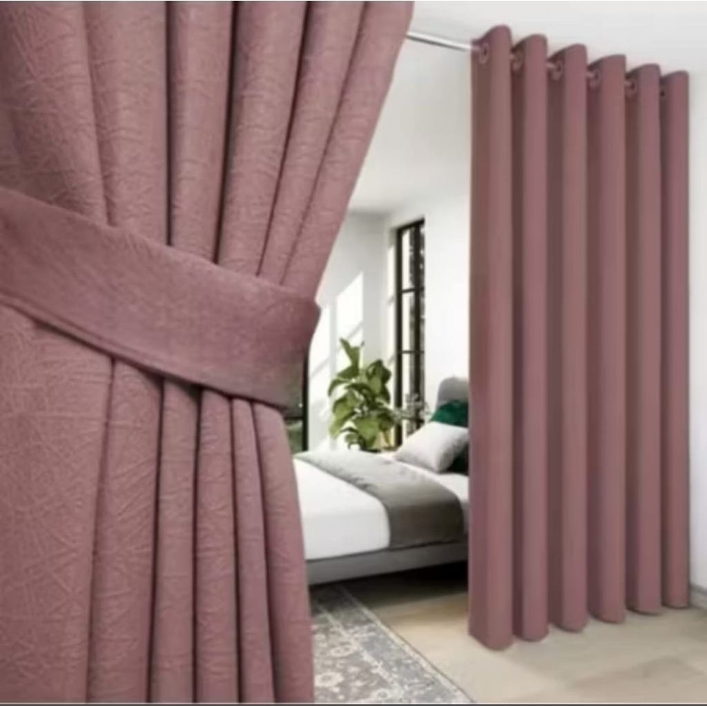 Gorden blackout polos mininalis tebal dengan model smokring warna abu tua abu muda coklat muda cream