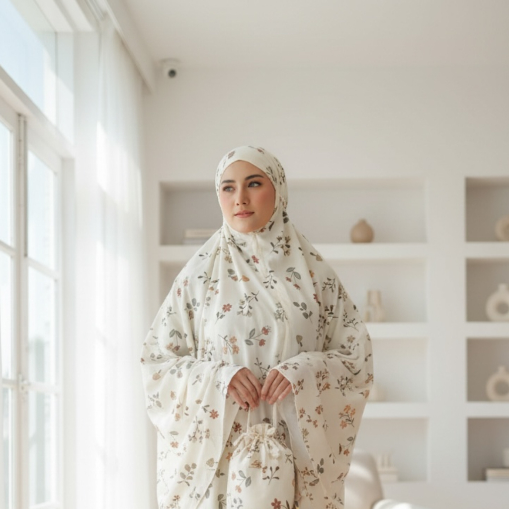 MUKENA TRAVELING MINI POUCH 2IN1 KATUN MOTIF FREE TAS DAN SAJADAH