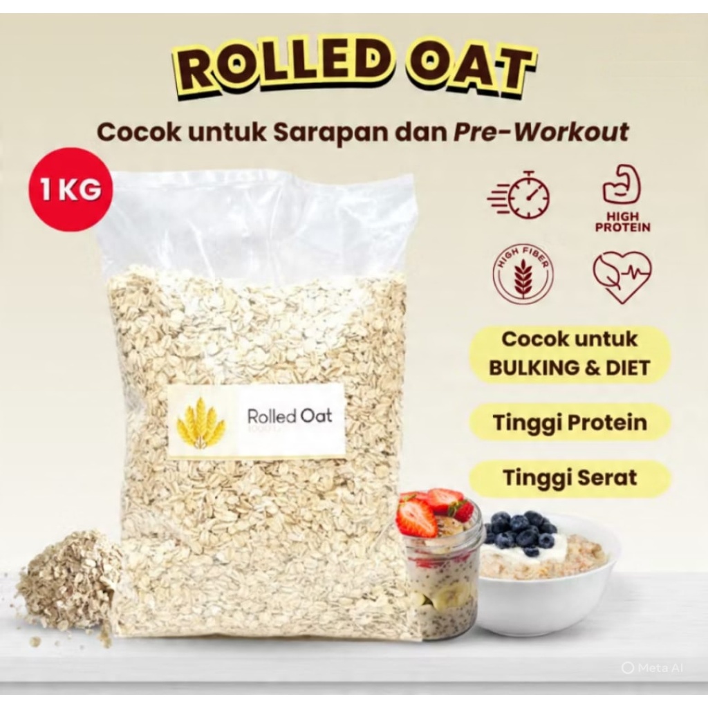 Reguler Rolled Oat 1 Kg - Oatmeal Sereal Gandum Utuh Original Sarapan Sehat
