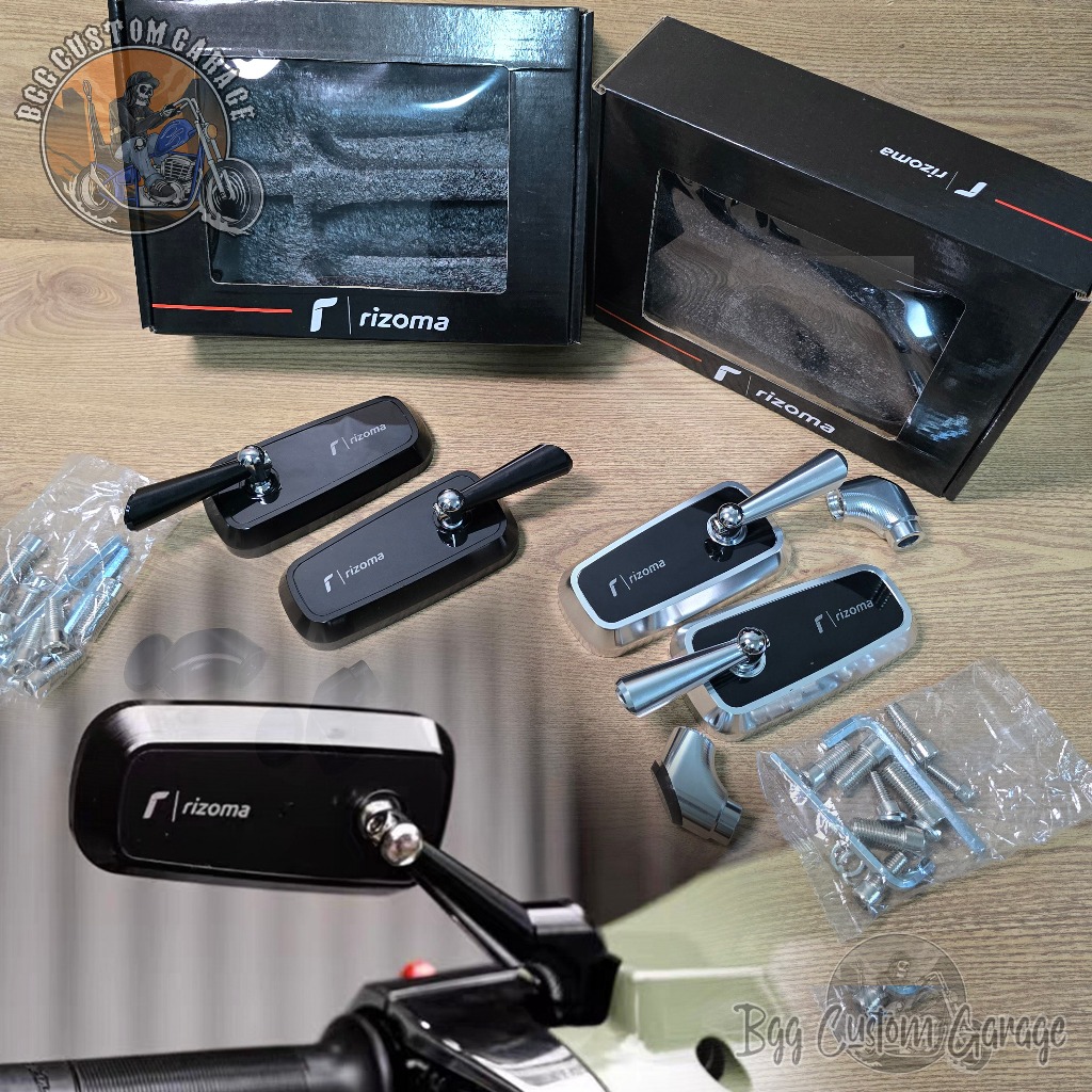 Spion Rizoma H2C Original Full CNC Universal Hitam Chrome Vespa Honda Kawasaki Suzuki Universal