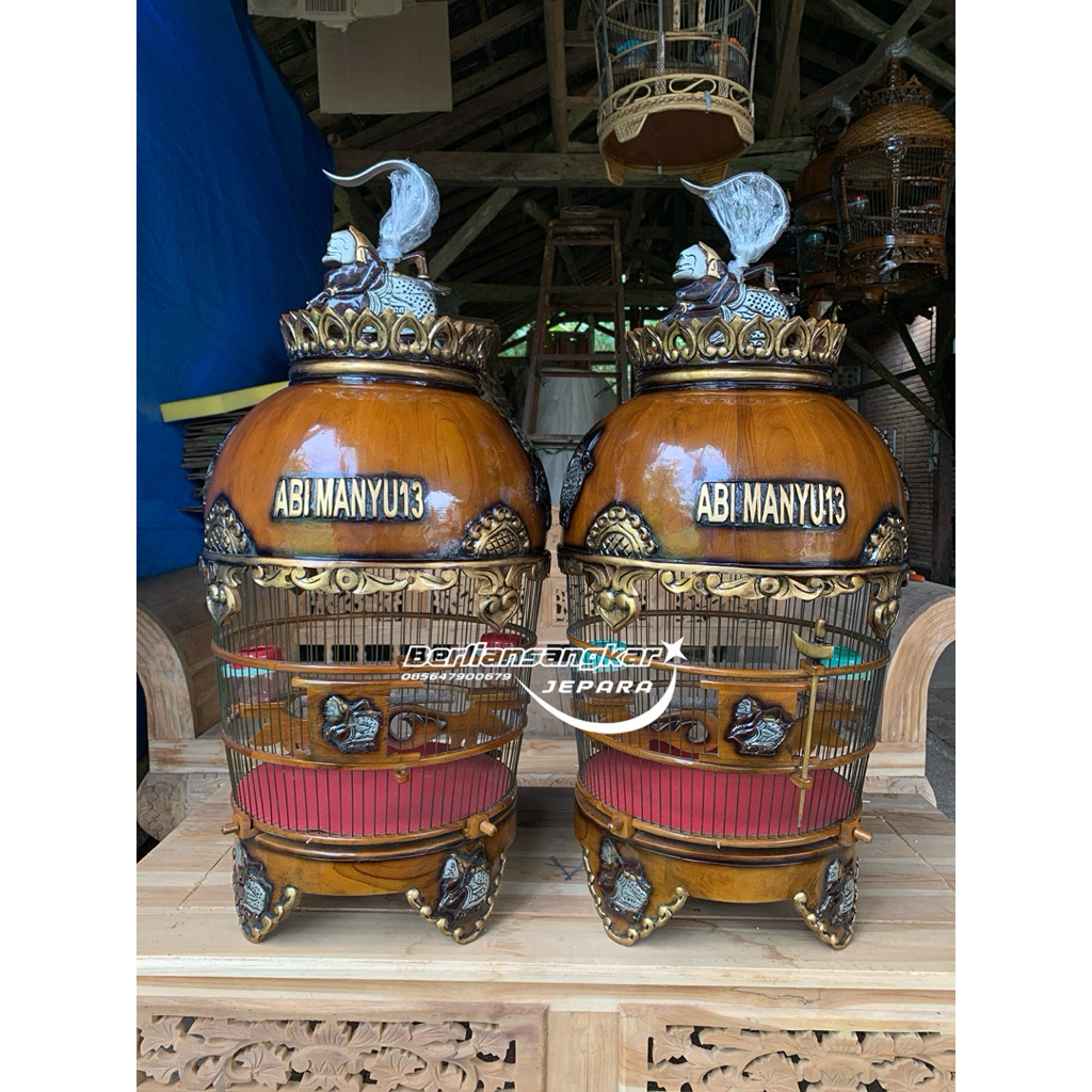SANGKAR PERKUTUT UKIR MBAH SEMAR KAYU JATI