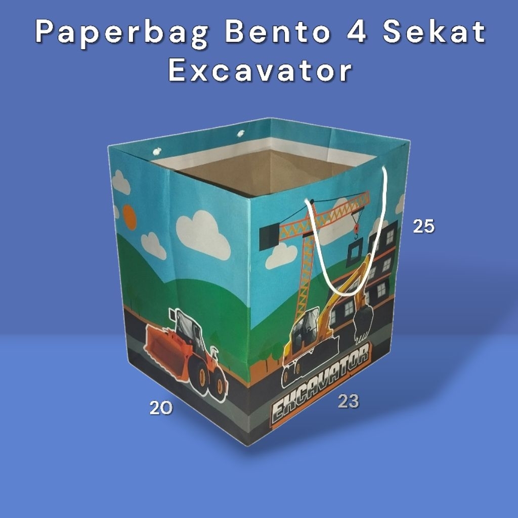 Paper Bag Ulang Tahun Motif Excavator Isi 12 pcs (Bisa custom gambar/nama Anak)