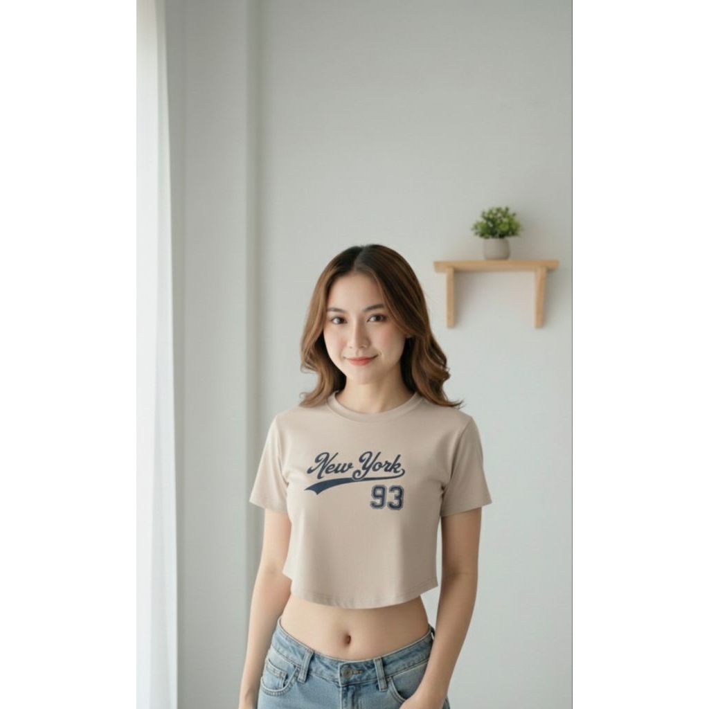 NY- Crop top wanita - T-shirt Crop Top Lengan Pendek cewek - atasan Crop top - kaos crop Stripe - ka