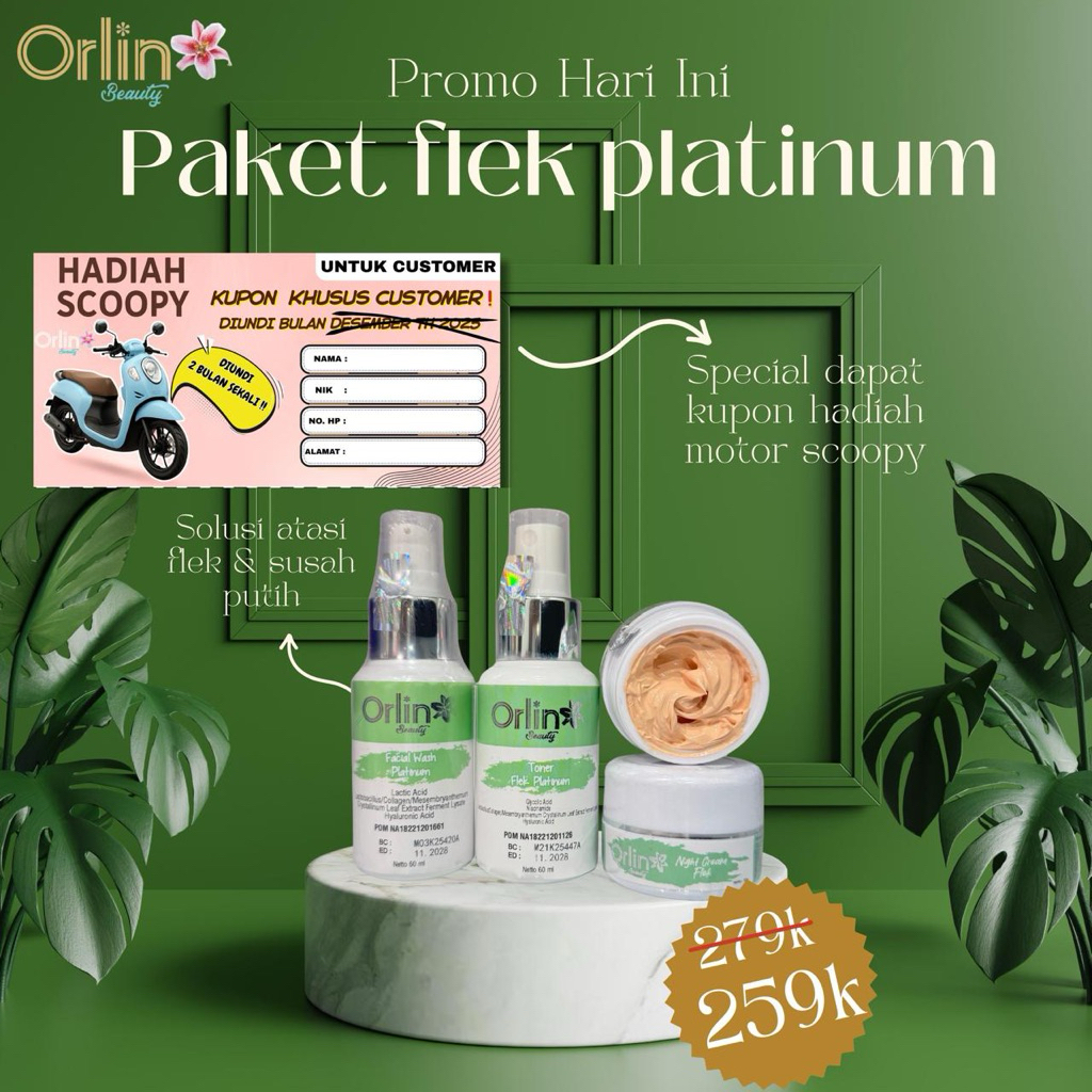 ORLIN BEAUTY SKINCARE CREAM FLEK WHITENING PLATINUM CREAM BPOM PENGHILANG FLEK BINTIK HITAM MELASMA 