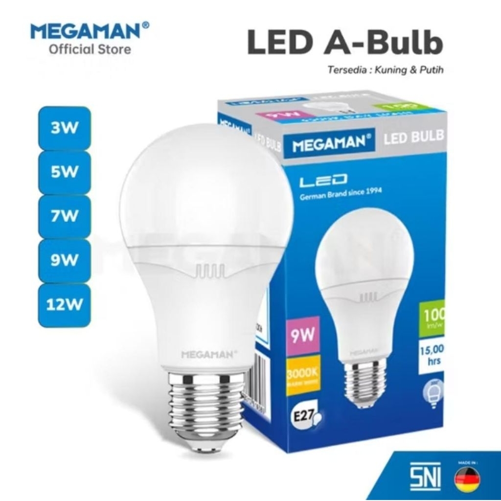 MEGAMAN Led Lampu 3w 5w 7w 9w 12w Bohlam Bulb A Kualitas Bagus