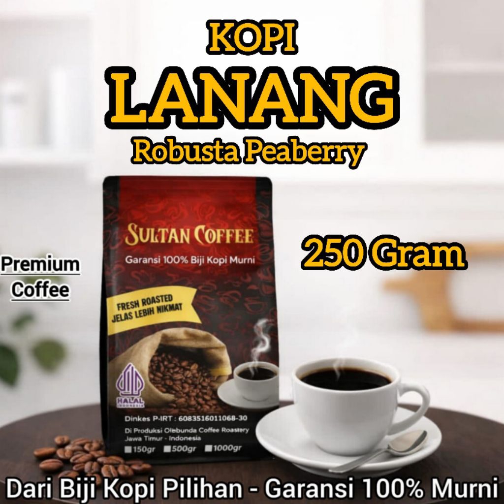 SULTAN COFFEE PREMIUM - Kopi Bubuk Biji Kopi Lanang 250  Gram - Kopi Lanang Premium Quality Terbaik