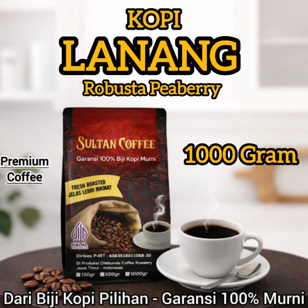 SULTAN COFFEE PREMIUM - Kopi Bubuk Biji Kopi Lanang 1000Gram - Kopi Lanang Premium Quality Terbaik