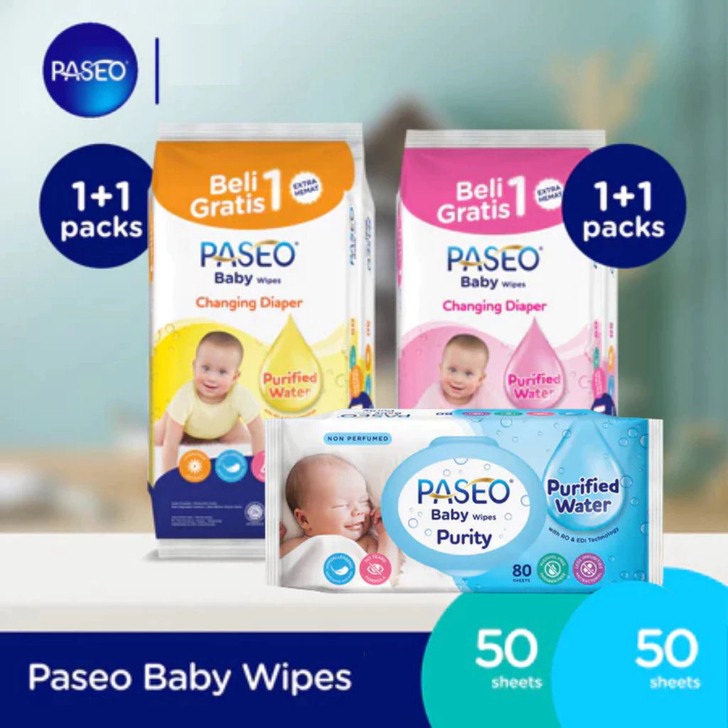 Paseo Baby Wipes 50 sheet Buy 1 Get 1 | Paseo Baby Purity | Paseo Wet Wipes 50 sheet