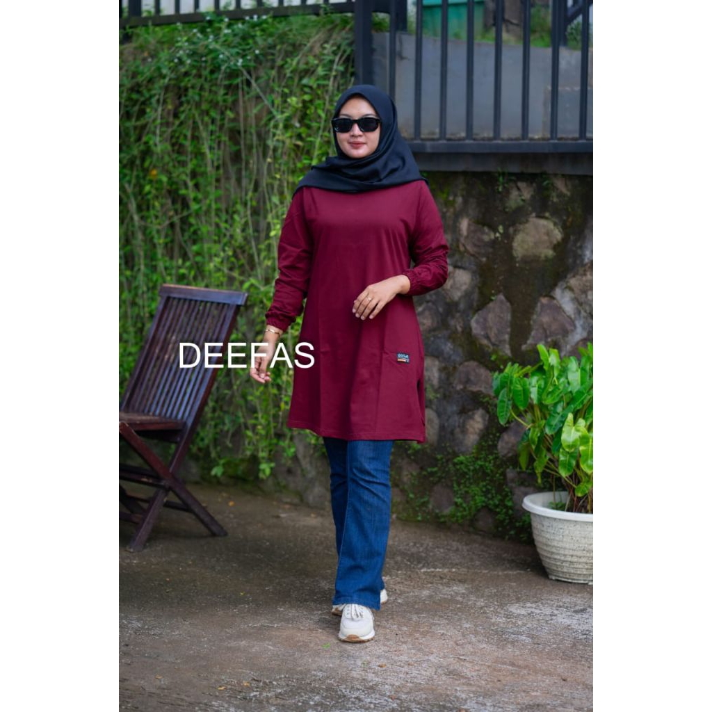 tunik polos kaos atasan wanita tangan panjang karet bahan katun combet20s deefas original