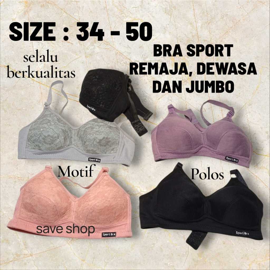 bra sport remaja dewasa dan jumbo SIZE 34 - 50 harga terjangkau bh wanita tanpa kawat bra jumbo