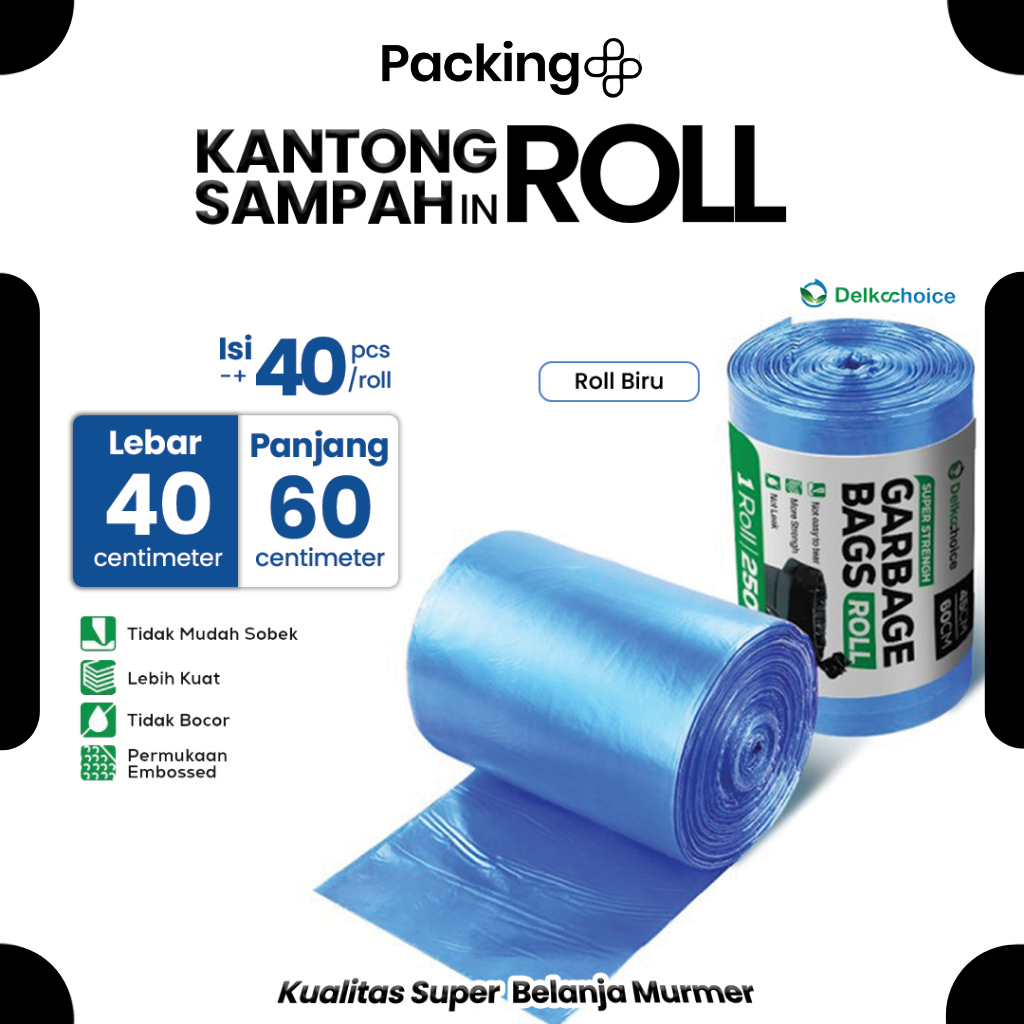Kantong Kresek Plastik Sampah Biru Roll Tebal 40cm x 60cm / Trash Bag Blue / Garbage Bag Delkochoice