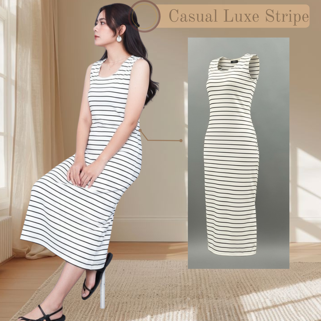 Livisa.Id Casual Luxe Stripe Midi Dress