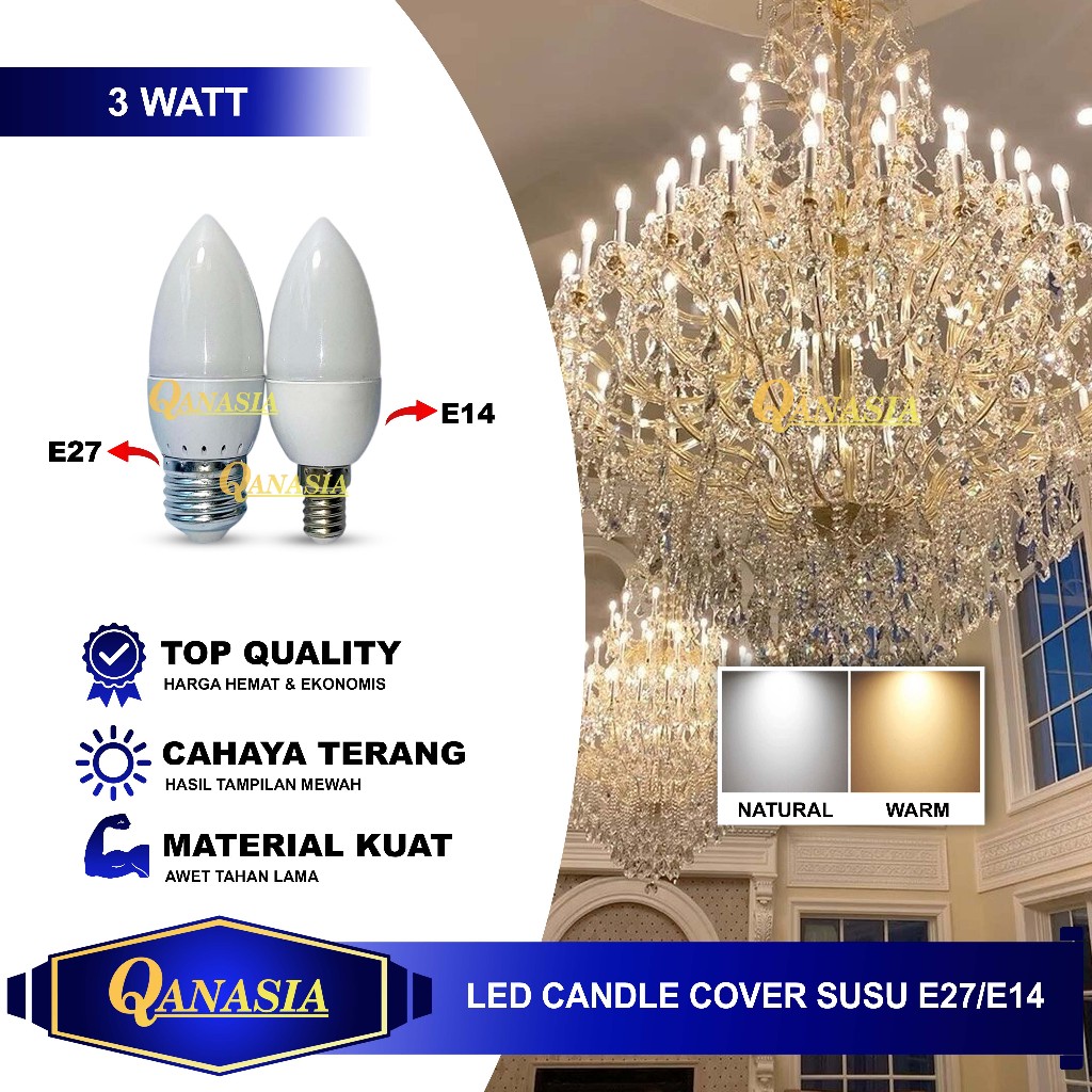 Lampu LED Candle Lilin 3W E27 atau E14 Cover Susu