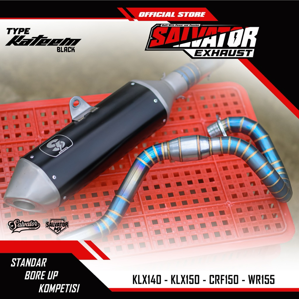 Knalpot SALVATOR EXHAUST KLX150 CRF150 WR155 type Kateem Black Header U ala Titanium