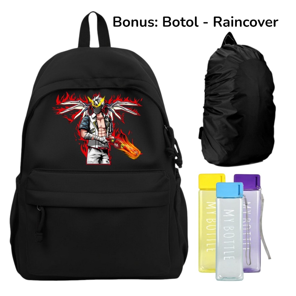 Tas Ransel Anime Api Bonus Botol & Raincover - tas ransel anime  -  tas gojo satoru  backpack anime 