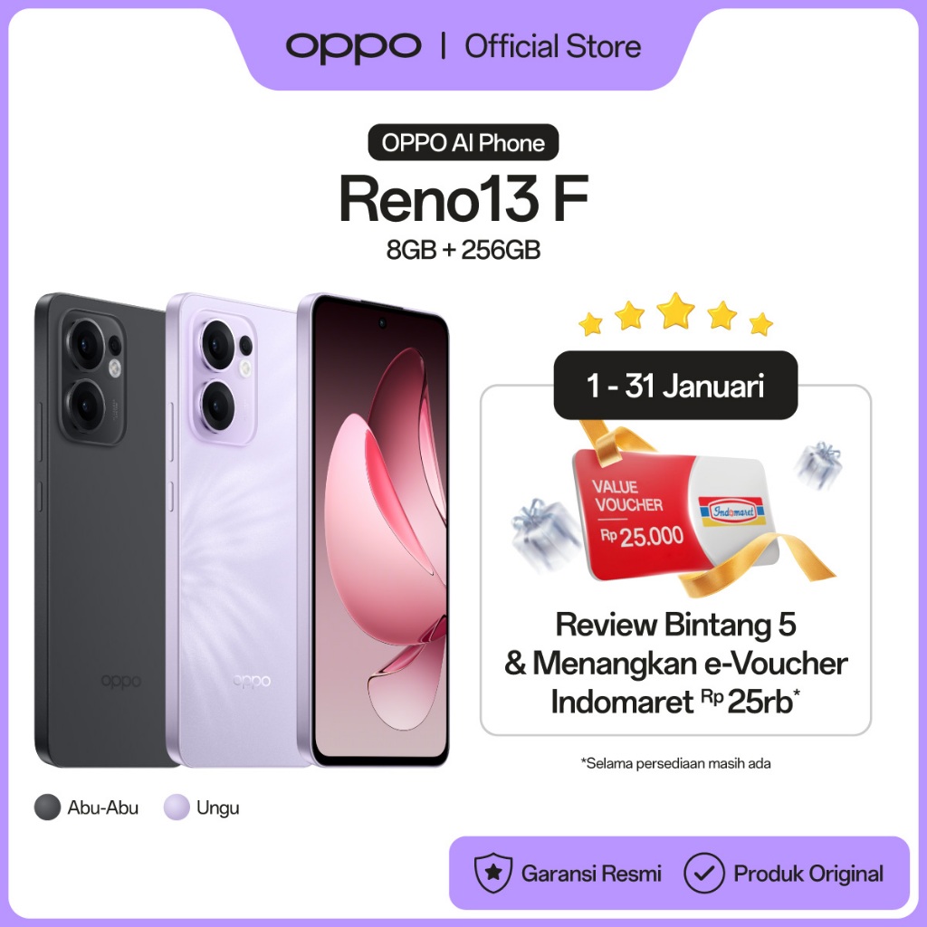 OPPO Reno13 F 4G 8GB/256GB [IP69 Water Resistance, 50MP Ultra-Camera. 5800mAh Battery 45W SUPERVOOC]