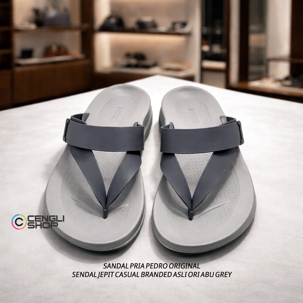 PM015 SANDAL PRIA PEDRO ORIGINAL SENDAL JEPIT CASUAL BRANDED ASLI ORI ABU GREY