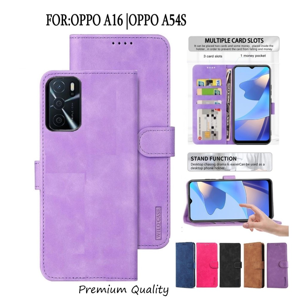 Leather Flip Cover OPPO A16 | Oppo A54s Wallet Case Kulit Case Wallet Leather Flip