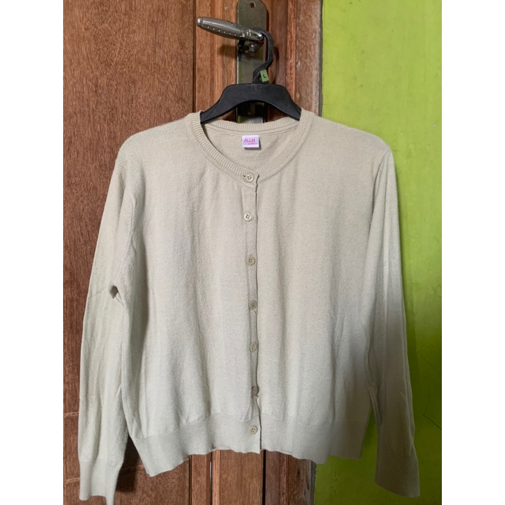 Cardigan Alln Knitwear Hijau Sage Kapas