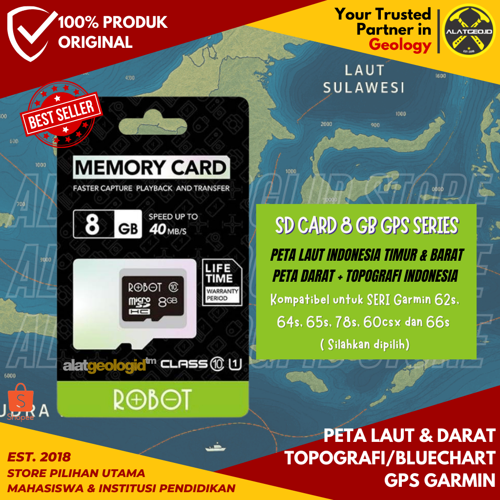 Peta Garmin 64s 62s 78s 66s 65s 79s Indonesia Darat Laut Barat Timur Micro SD Card Map