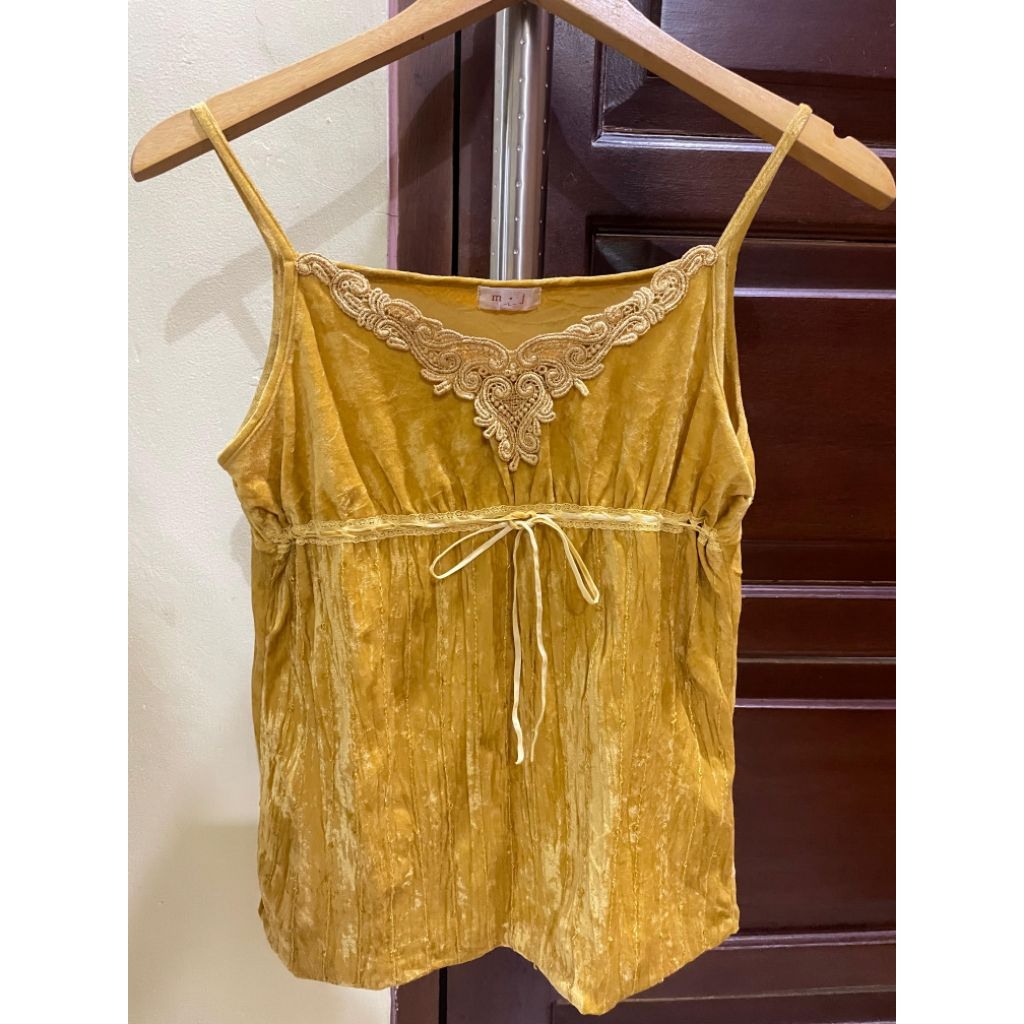 y2k vintage 2000's milkmaid babydoll fairycore laces yellow tanktop/camisole