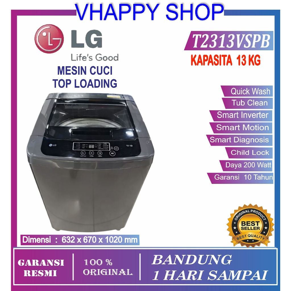 LG  MESIN CUCI 13KG T2313VSPB  AUTOMATIC  Mesin Cuci Top Loading Garansi Resmi