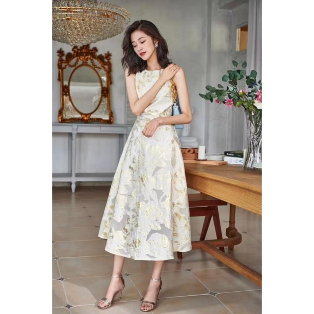 Jms - 703 / Gaun panjang pesta / long dress gold / dress panjang sleeveless gold / DLJ