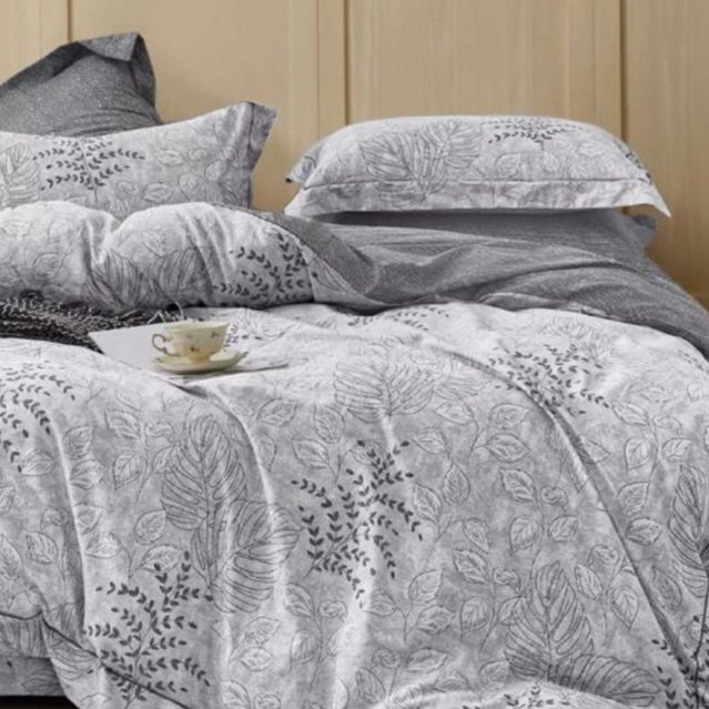 BIOSIBEDDING Sprei Katun Jepang Motif Bunga Silver Putih Shabbychic Putih Ungu  - Sprei Jepang Motif