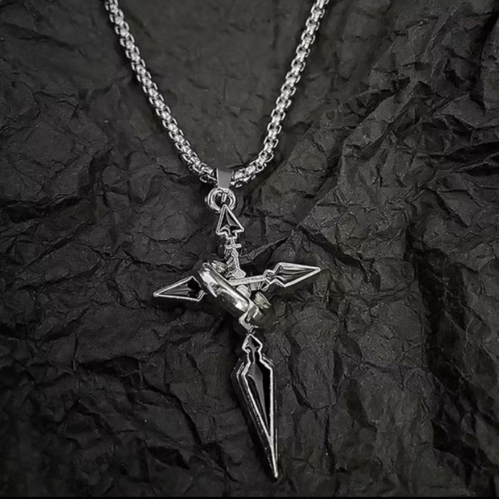 Kalung Bintang Cincin Salib Pria Anime Titanium – Unisex, Gaya Modern & Harian
