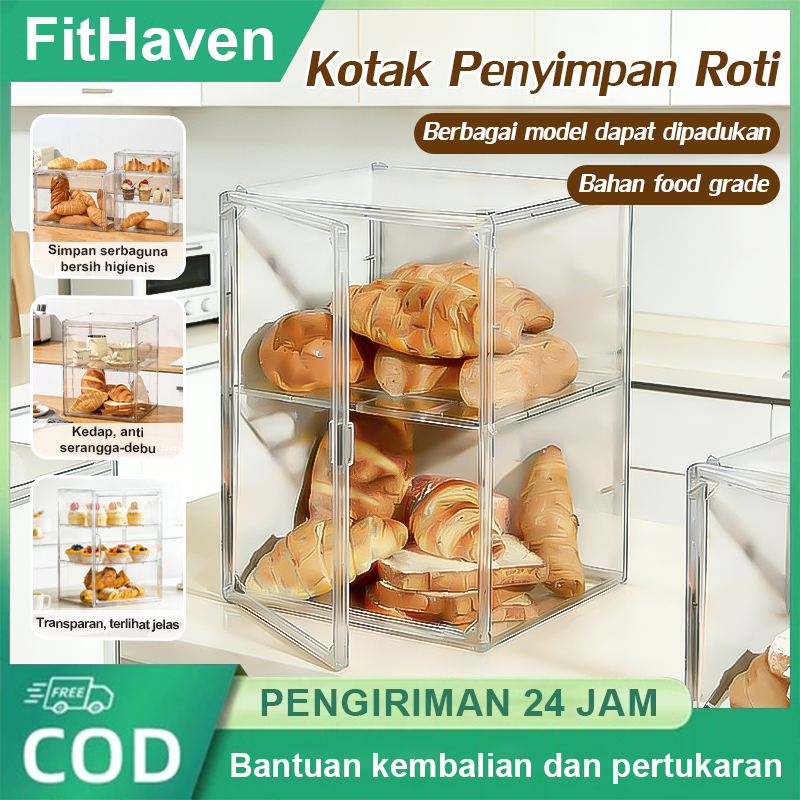 FitHaven Kotak Kue Akrilik Tempat Kue Etalase Roti Tidak Tahan Debu Akrilik Tempat Display Jualan Go