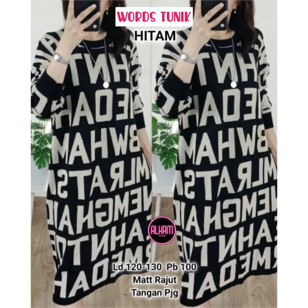 WORDS TUNIK MIDI JUMBO KOREAN STYLE/TUNIK MIDI RAJUT IMPORT TEBAL LD 130 CM FIT XXXL