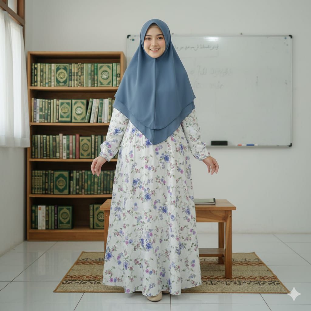 Gamis Katun motif bunga by Bwi 188