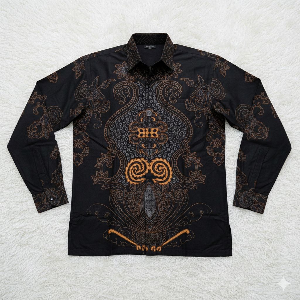 Kemeja Batik Pria Romo Jogja Berkualitas Batik Pria Lengan Panjang Warna Hitam Premium Formal