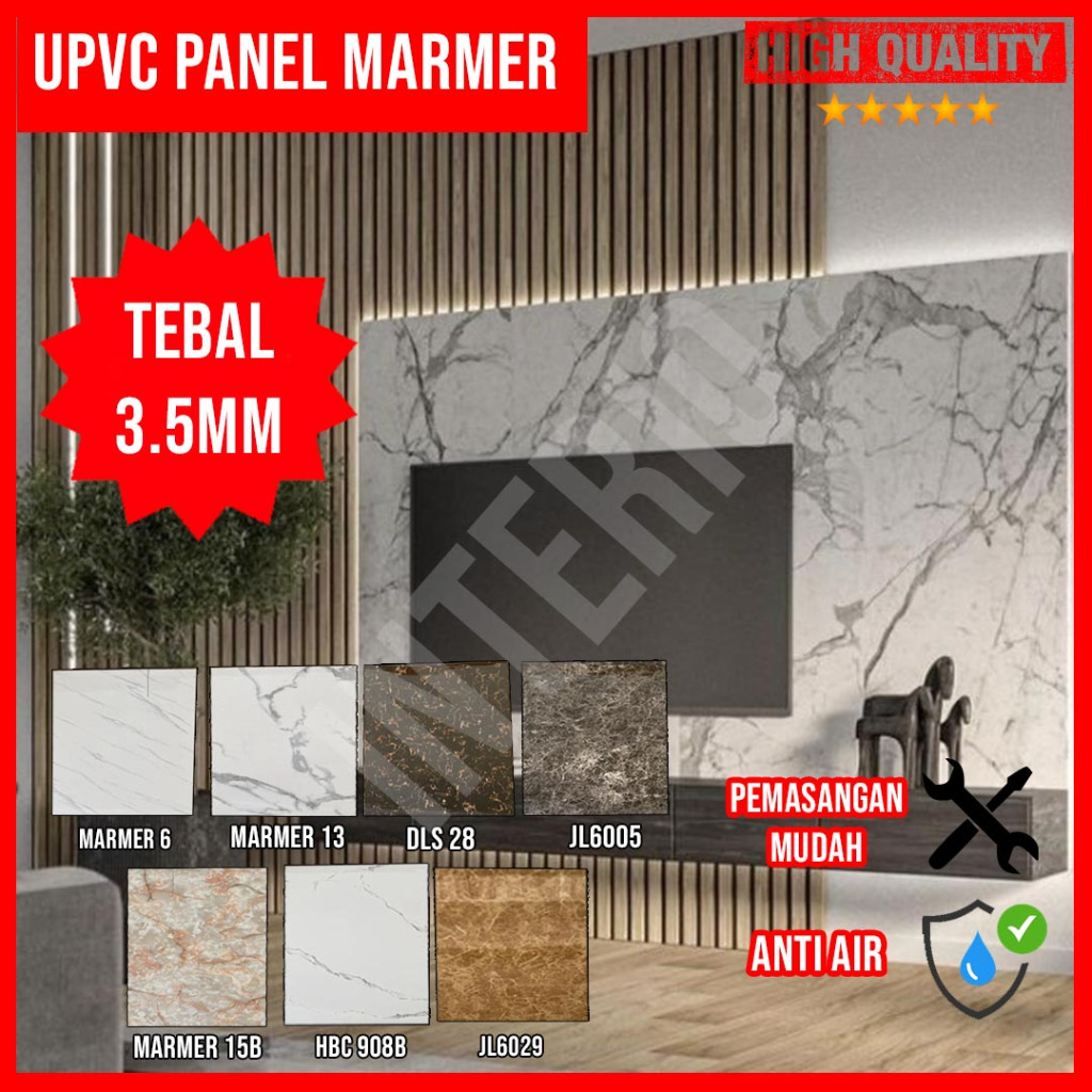 UPVC Marmer Panel Marmer Sheet Backdrop TV Multiplex Pelapis Dinding Dekoratif Pengganti HPL