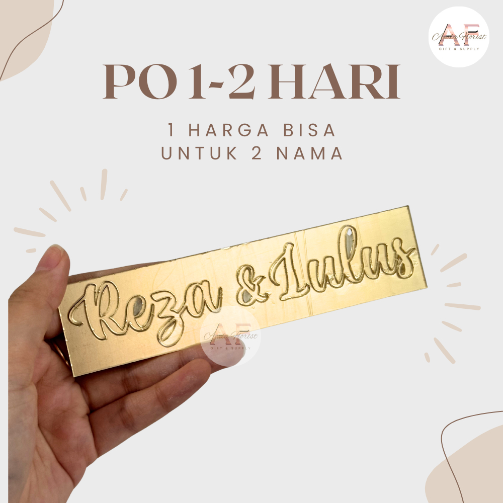 Sepasang NAMA AKRILIK MIRROR GOLD CUTTING LETTER MIRROR GOLD chipboard akrilik dekorasi mahar rustic