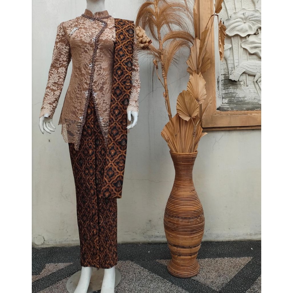 (Tersedia Jumbo)Set Kebaya Janggan Brokat Payet Premium
