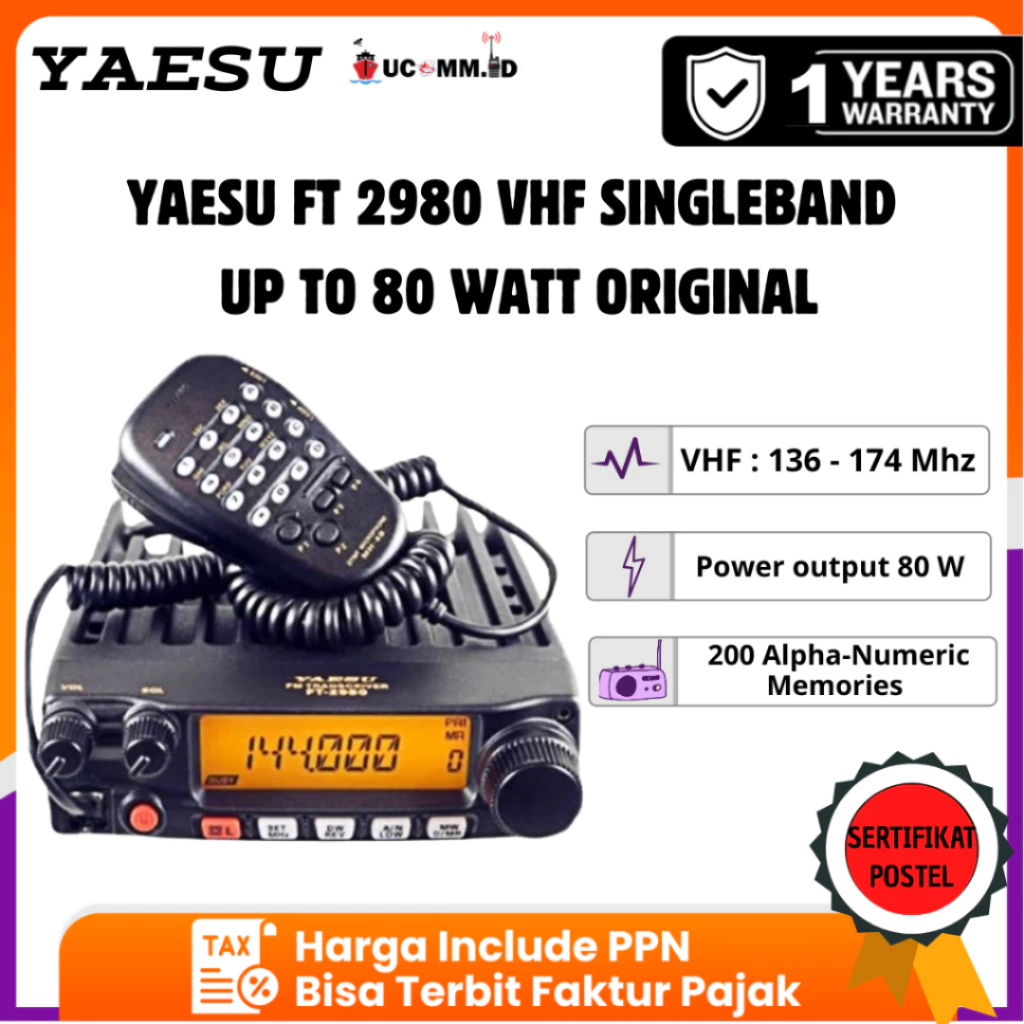 YAESU Ft 2980 Vhf 80 Watt Ft2980 Ft-2980 Radio Rig Yaesu FT 2980 Up To 80W Original Garansi