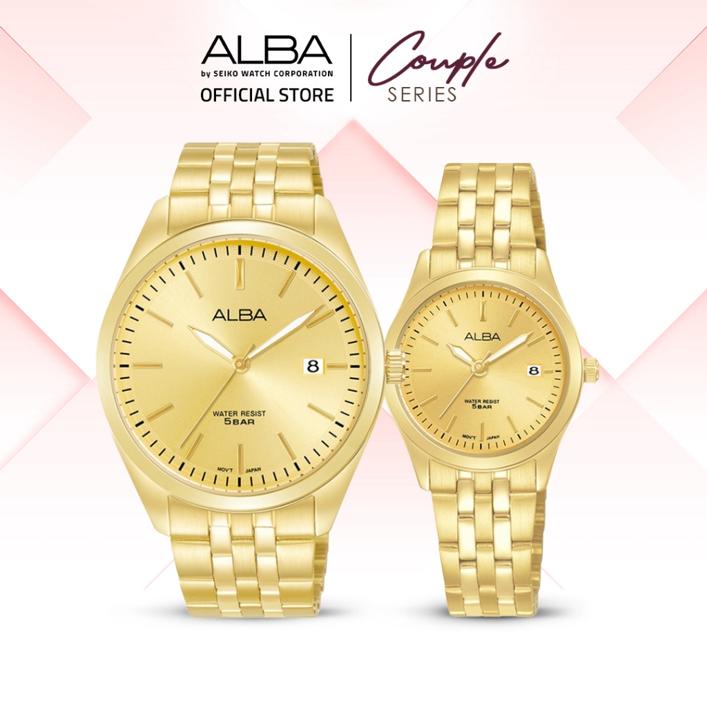 ALBA Jam Tangan COUPLE AS9S08 & AH7CE6 Quartz Stainless Steel Gold Watch