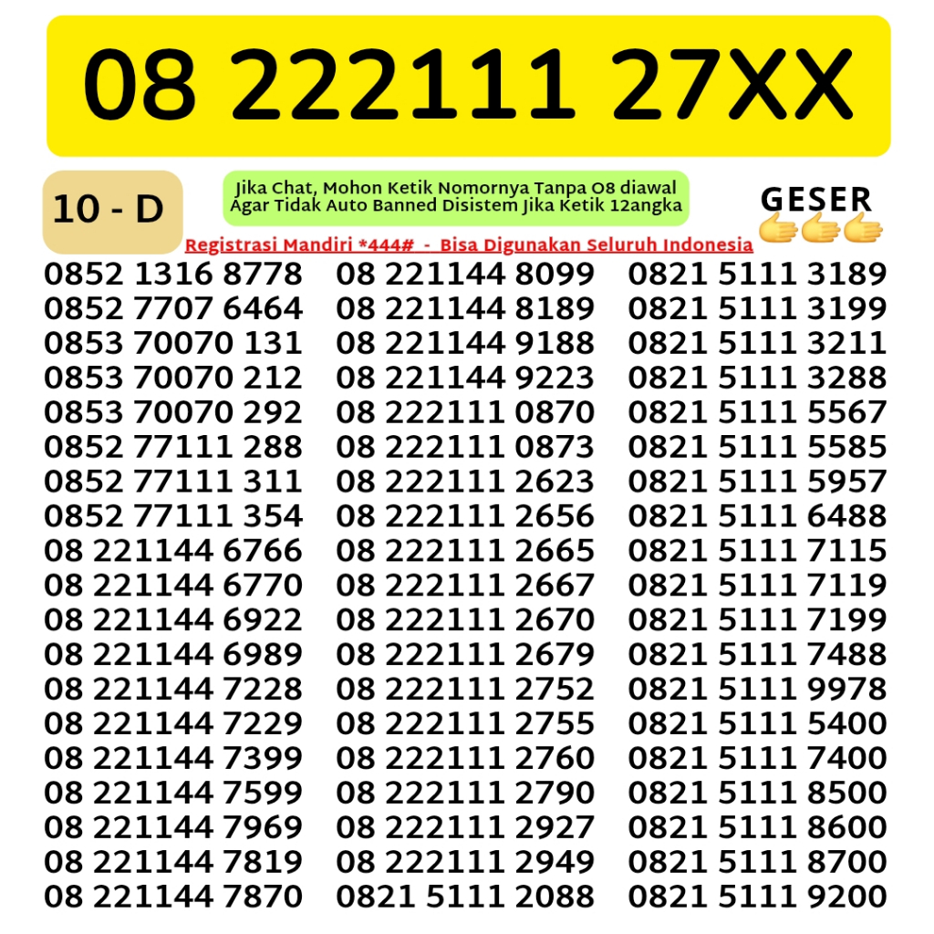 100an KARTU PERDANA NOMOR CANTIK SIMPATI TELKOMSEL 4G 5G NOCAN SIMPATI TELKOMSEL KWARTED TRIPLE NOME