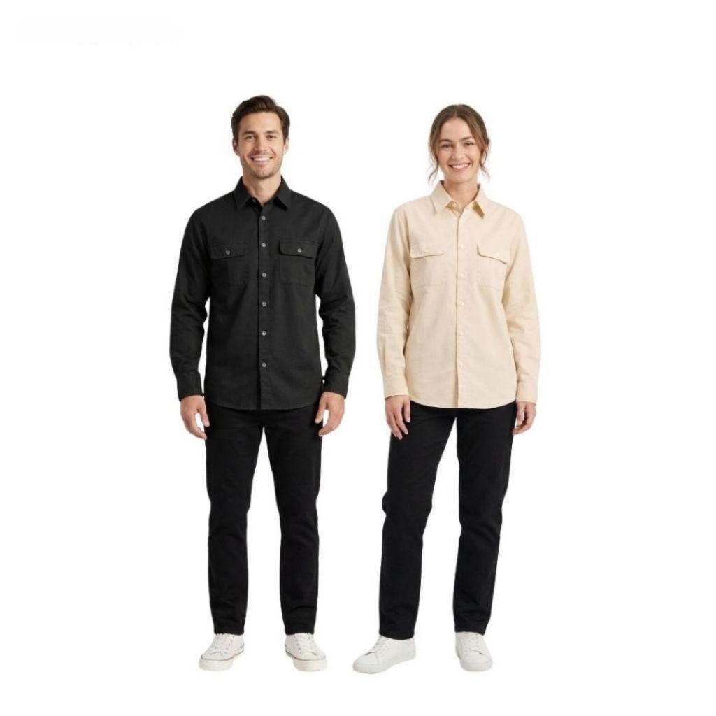 Kemeja Kerja Oxford Lengan Panjang Pria Workshirt Double Pocket