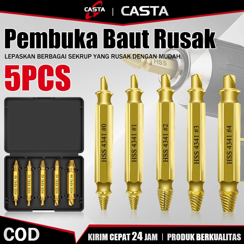 CASTA Ekstraktor Baut Macet 4/5PCS Mata Bor Double Ended Tungsten Carbide Screw Extractor Remover Ru