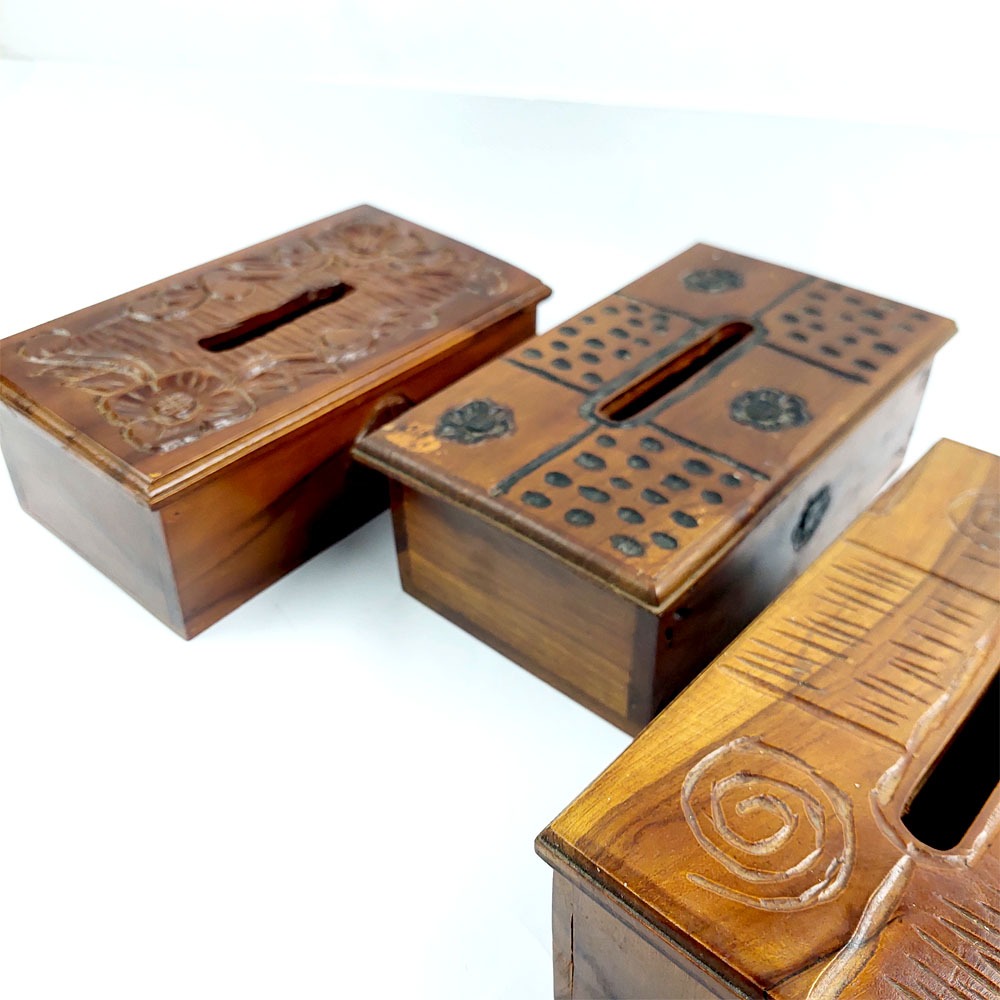 Kotak Box Tempat Tisyu Besar Model Pahat Kayu Jati