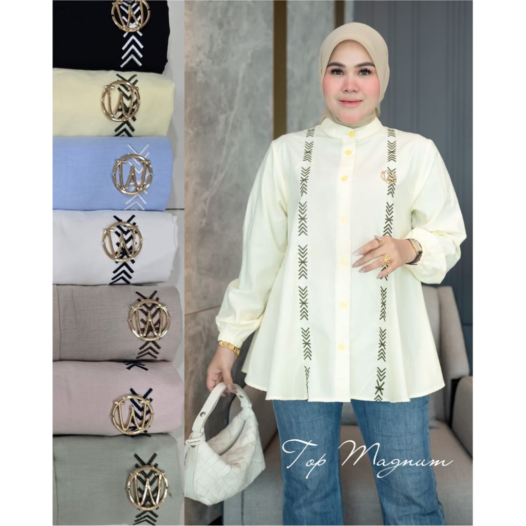 Top Magnum Winody Update Fashion Terbaru Winody Atasan Wanita Kekinian Hijab Friendly kemeja Tangan 