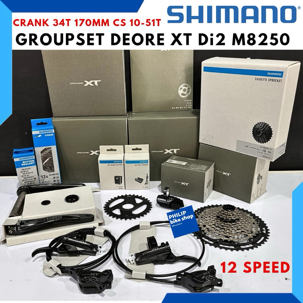 Groupset Shimano Deore xt Di2 M8250 12 Speed, 34T 170MM, 10-51T Garansi Resmi New