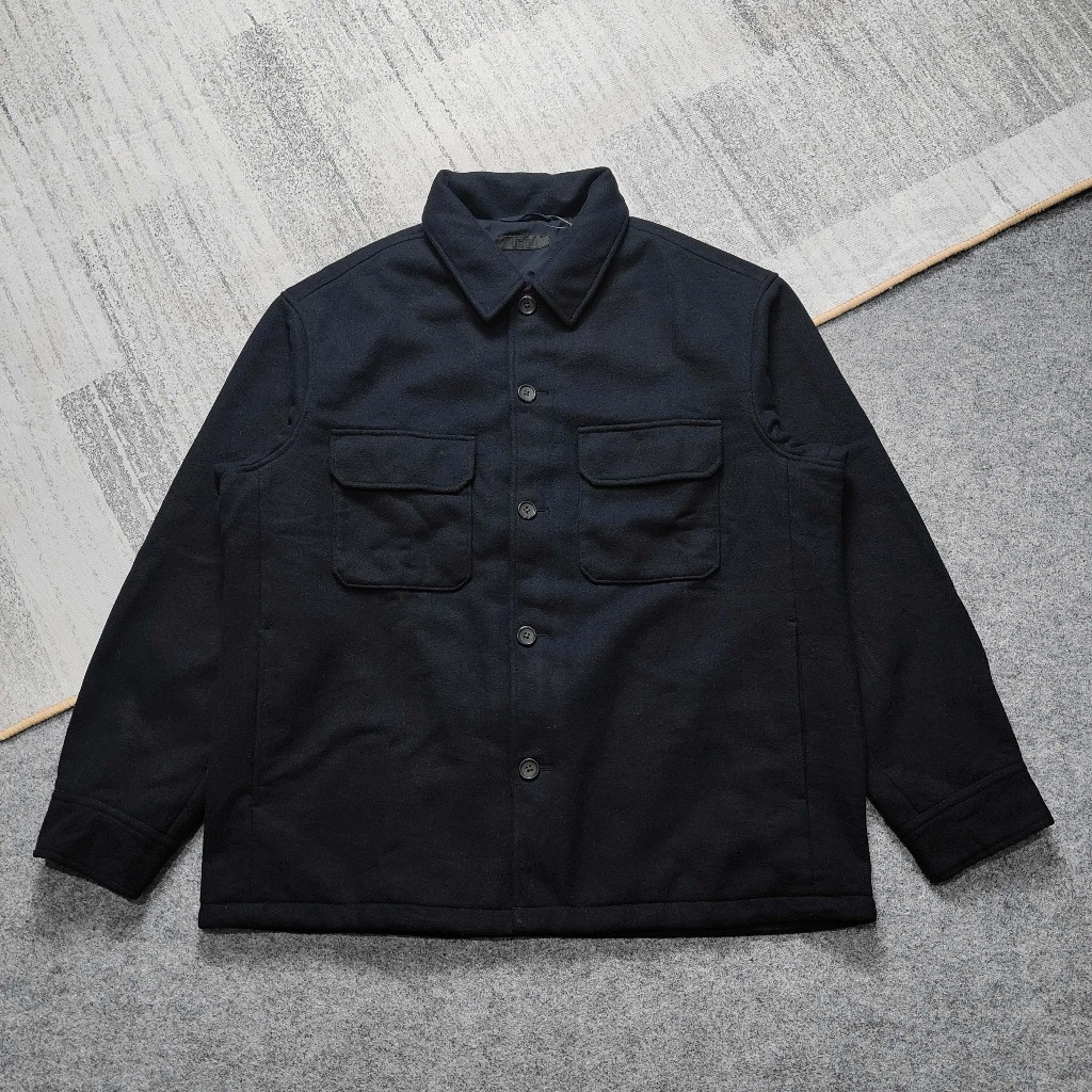 Uniqlo Overshirt Jacket Navy Kemeja Jaket Outer Luaran Wol