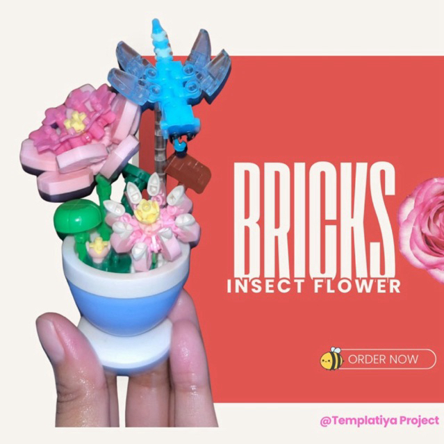 BRICKS - bunga mawar; mini block bricks lego mini; mainan susun rakit
